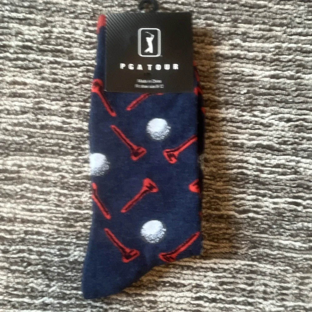 PGA TOUR Men's Golf Crew Socks Mid Calf Novelty Navy/Red/White Size 6-12